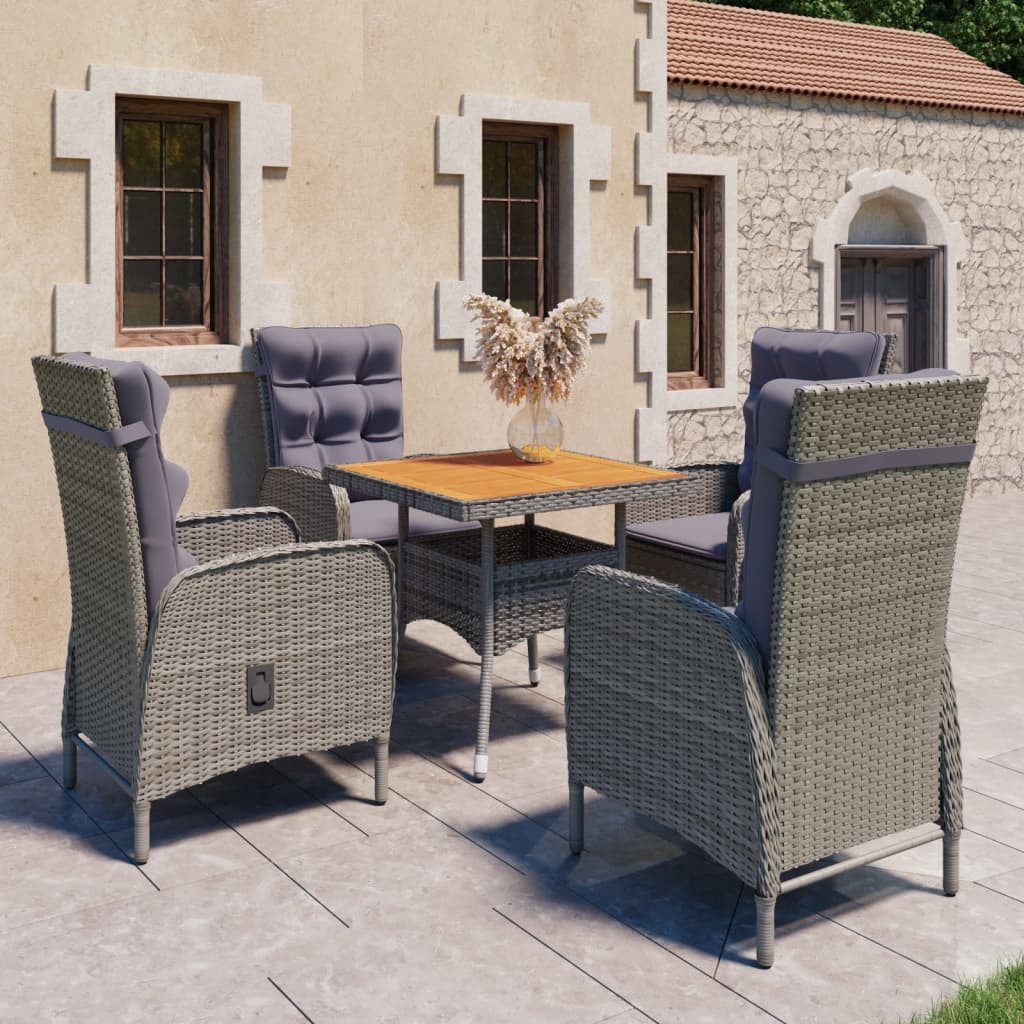 5 Piece Garden Dining Set Poly Rattan and Acacia Wood Grey - Newstart Furniture