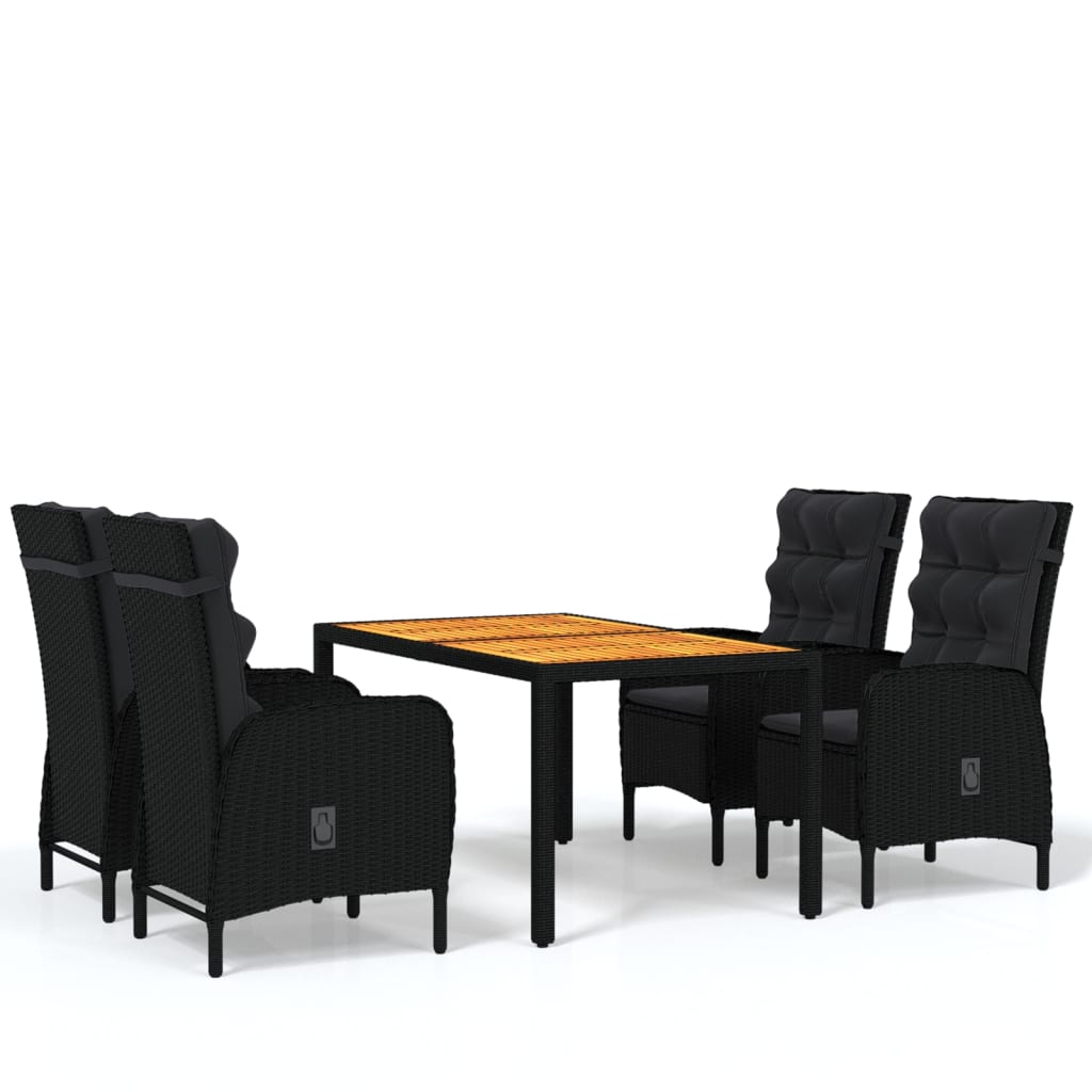 5 Piece Garden Dining Set Poly Rattan Black - Newstart Furniture