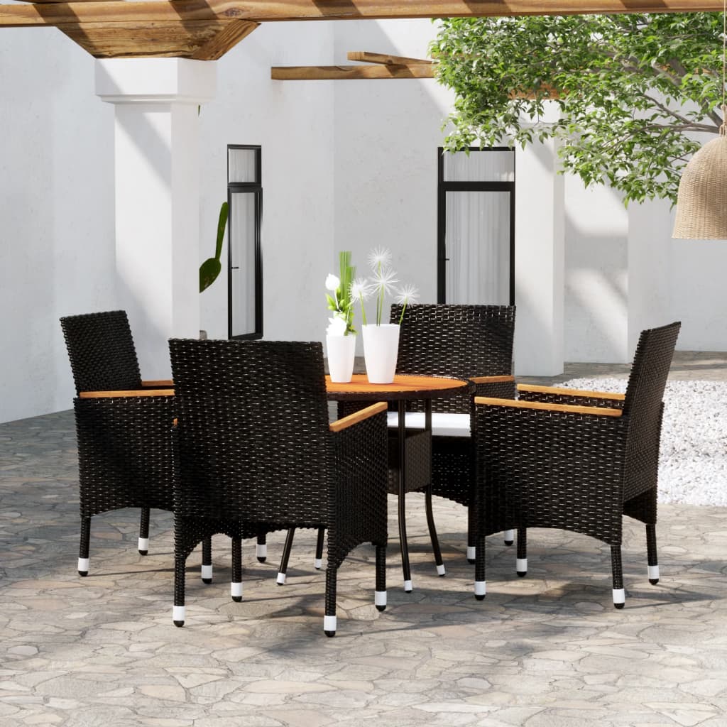 5 Piece Garden Dining Set Poly Rattan Black - Newstart Furniture