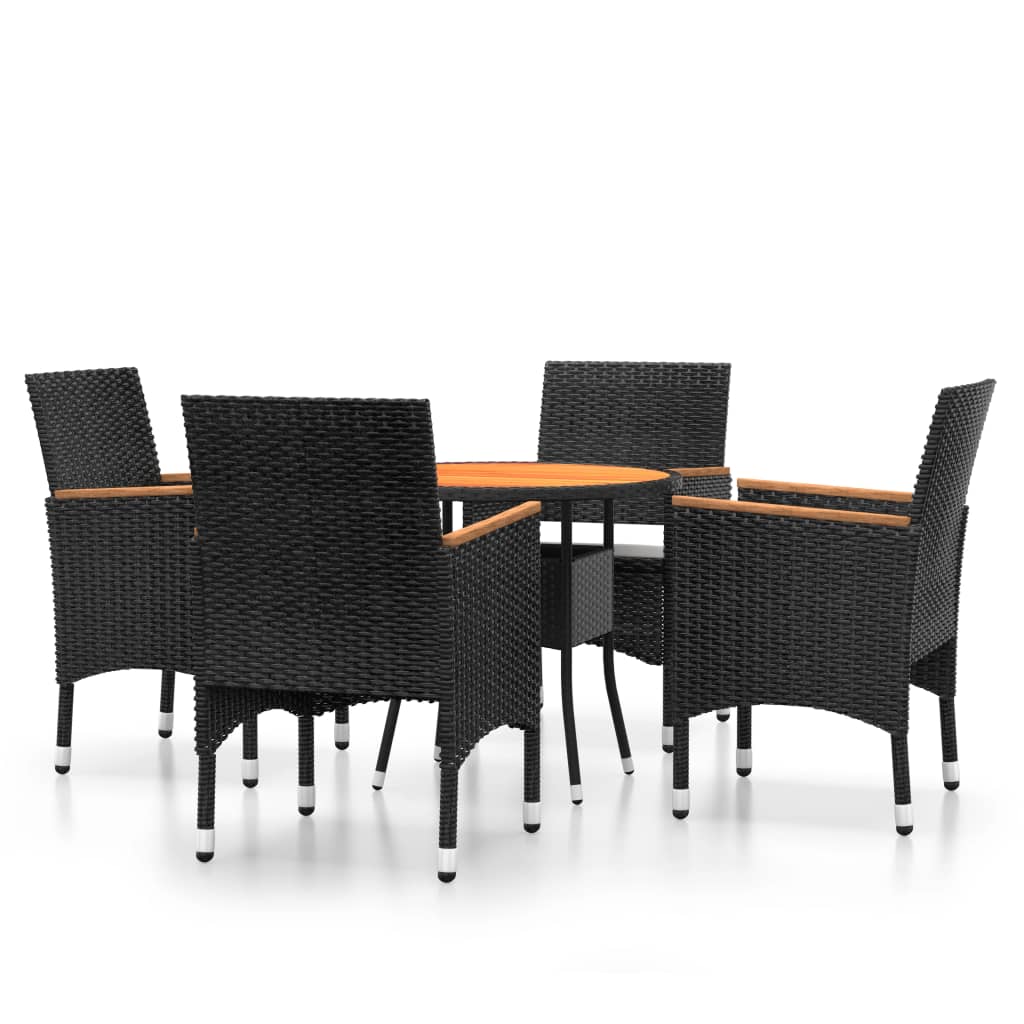 5 Piece Garden Dining Set Poly Rattan Black - Newstart Furniture