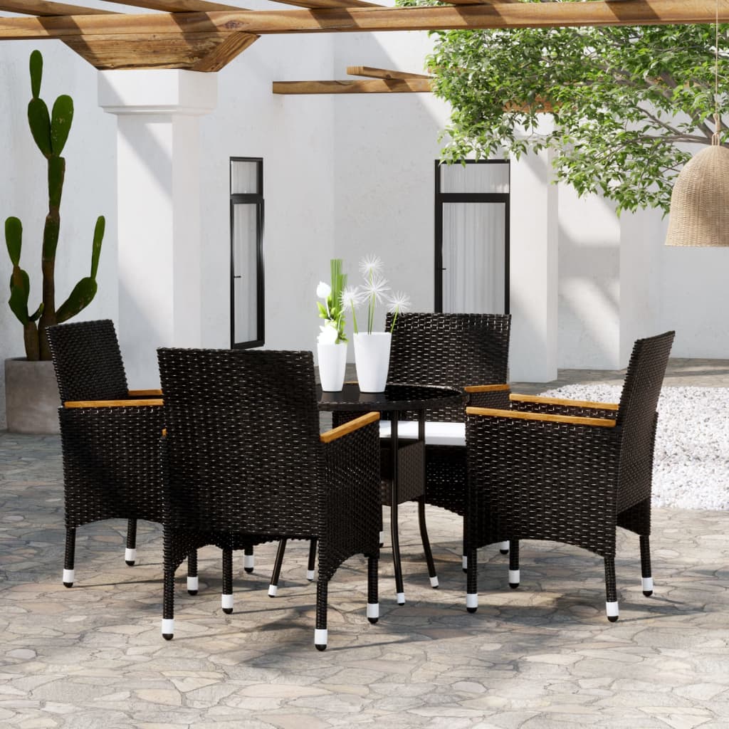 5 Piece Garden Dining Set Poly Rattan Black - Newstart Furniture