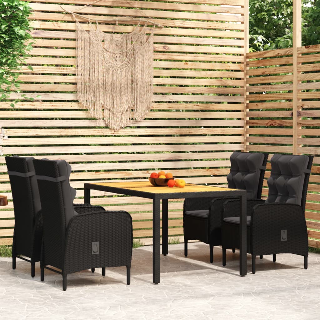 5 Piece Garden Dining Set Poly Rattan Black - Newstart Furniture