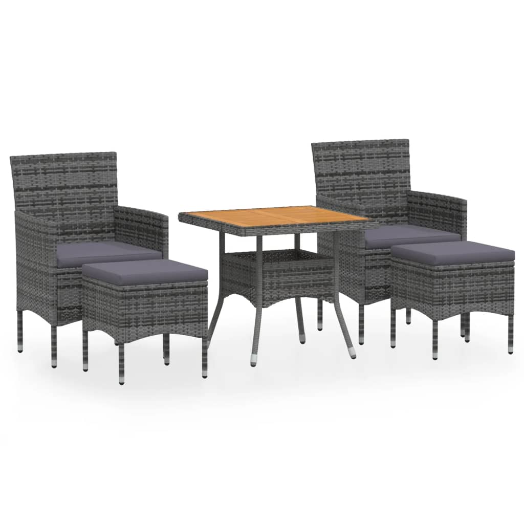 5 Piece Garden Dining Set Poly Rattan & Solid Acacia Wood Grey - Newstart Furniture