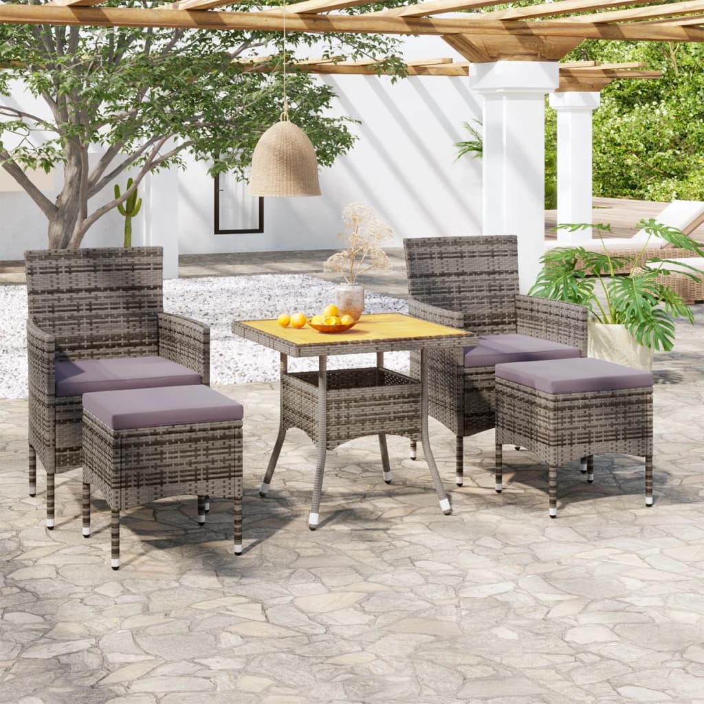 5 Piece Garden Dining Set Poly Rattan & Solid Acacia Wood Grey - Newstart Furniture