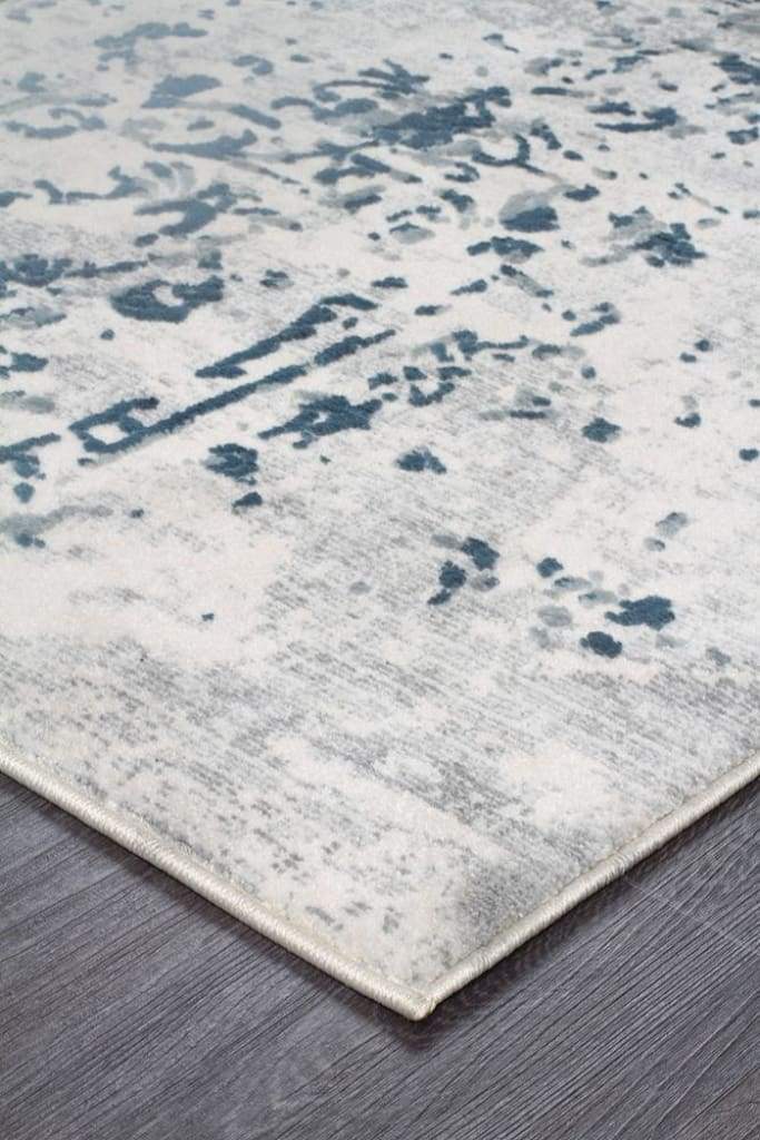 Kendra Casper Distressed Modern Floor Rug Blue Grey White - Newstart Furniture