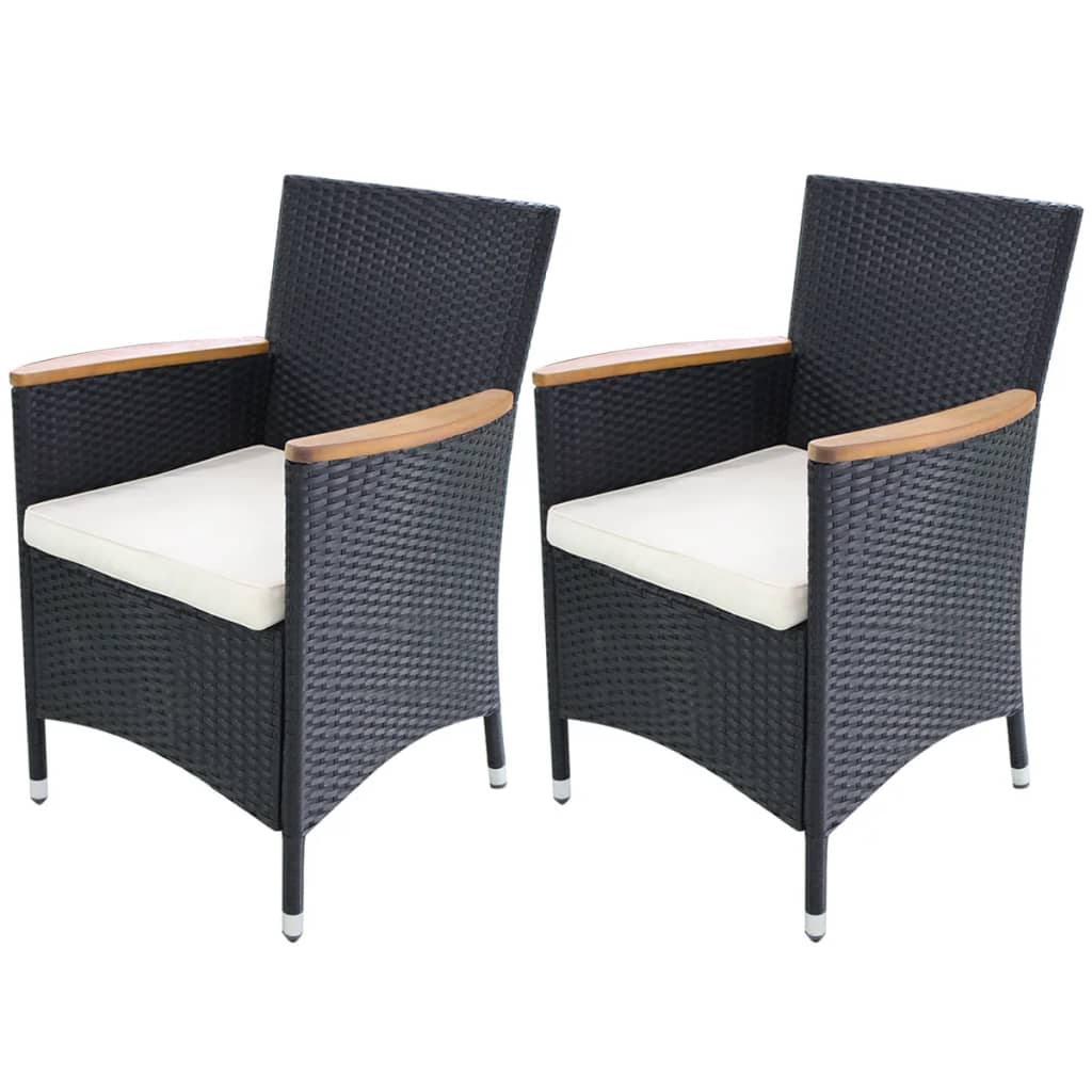 Garden Chairs 2 pcs with Cushions Poly Rattan Black - Newstart Furniture