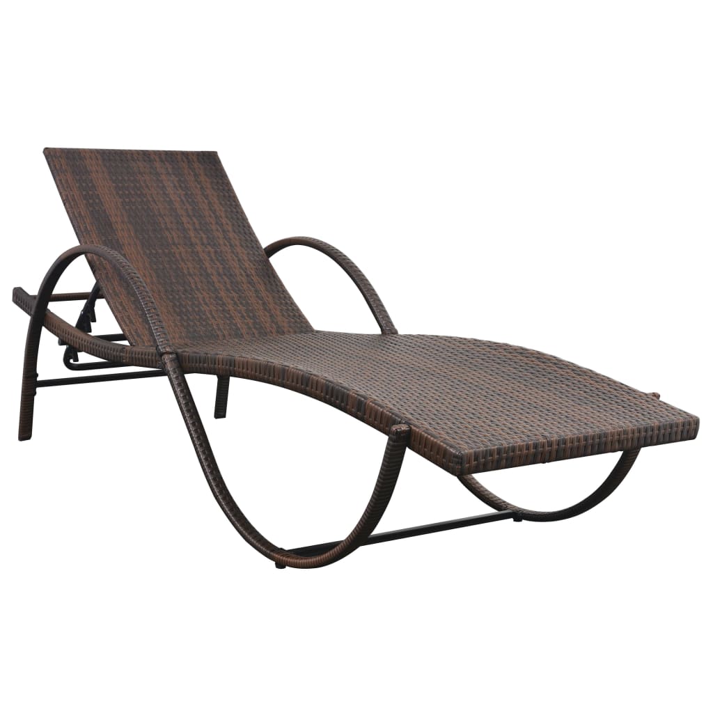 Sun Lounger with Cushion Poly Rattan Brown - Newstart Furniture
