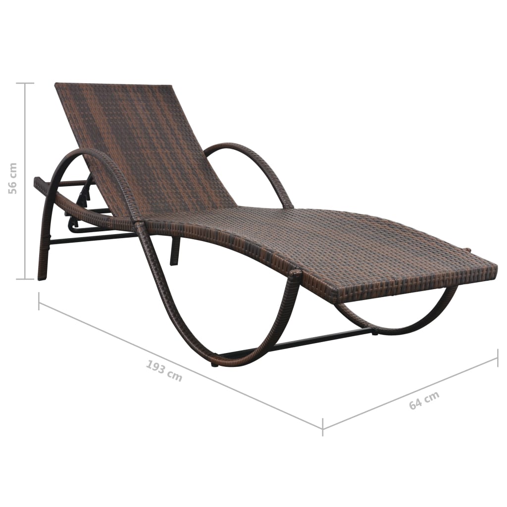 Sun Lounger with Cushion Poly Rattan Brown - Newstart Furniture