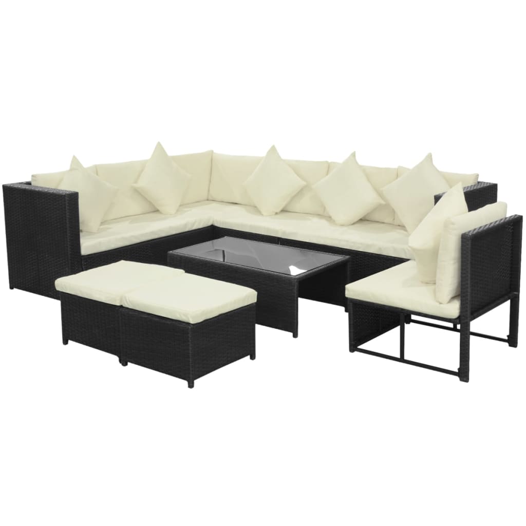 8 Piece Garden Lounge Set with Cushions Poly Rattan Black - Newstart Furniture