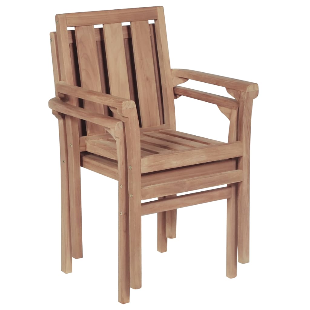 Stackable Garden Chairs 2 pcs Solid Teak Wood - Newstart Furniture