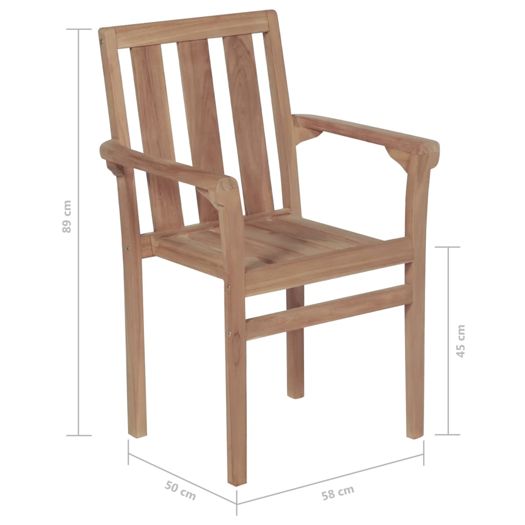 Stackable Garden Chairs 2 pcs Solid Teak Wood - Newstart Furniture