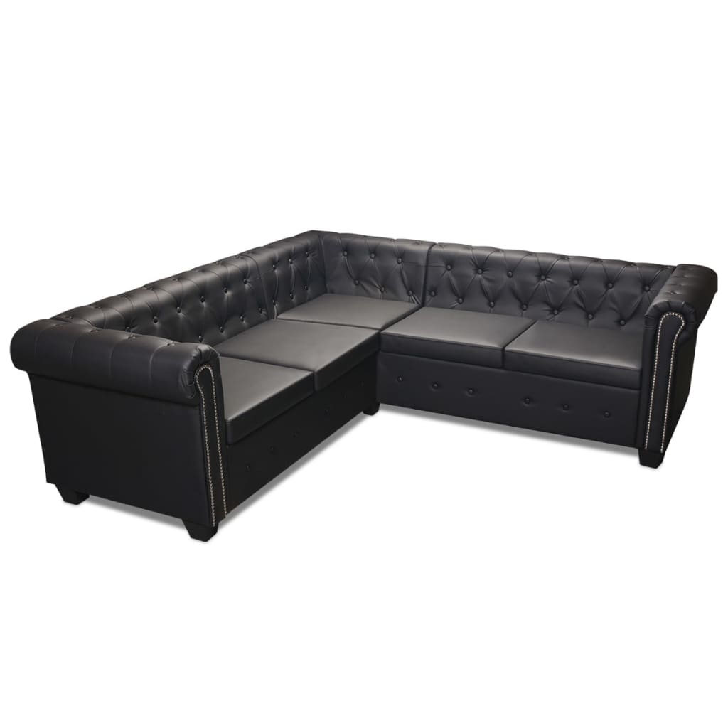 Chesterfield Corner Sofa 5-Seater Artificial Leather Black - Newstart Furniture