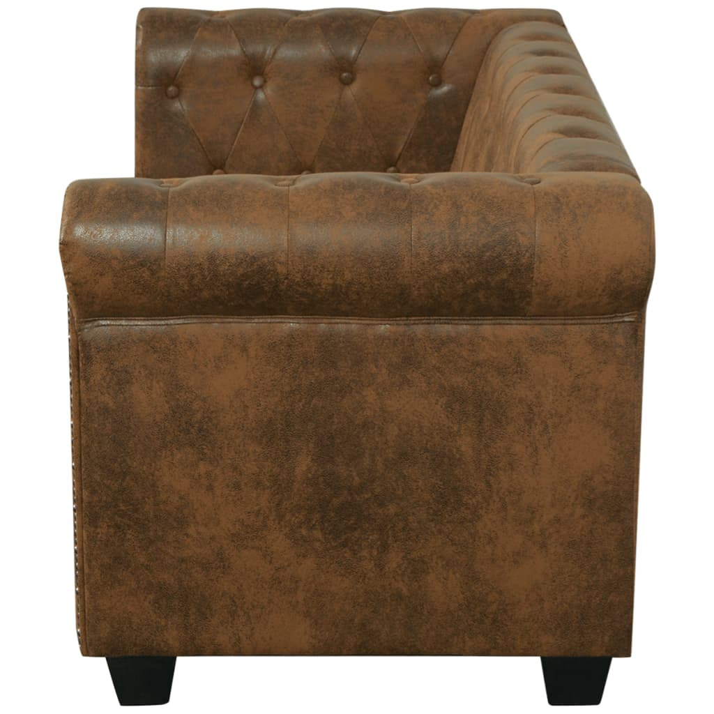 Chesterfield Sofa 2-Seater Artificial Leather Brown - Newstart Furniture