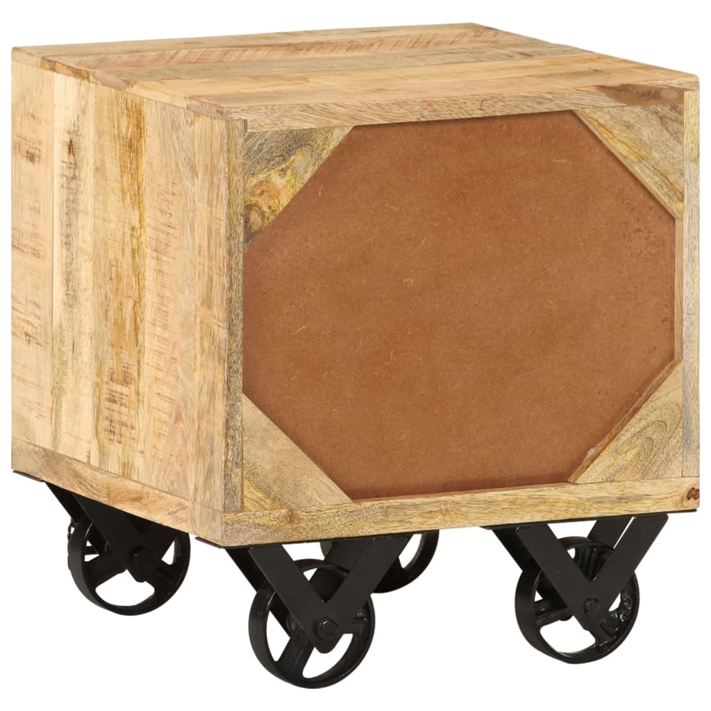 Side Table with Drawer Wheels Mango Wood 40x40x45 cm - Newstart Furniture