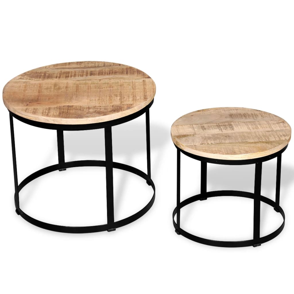 Coffee Table Set 2 Pieces Rough Mango Wood Round 40/50 cm - Newstart Furniture