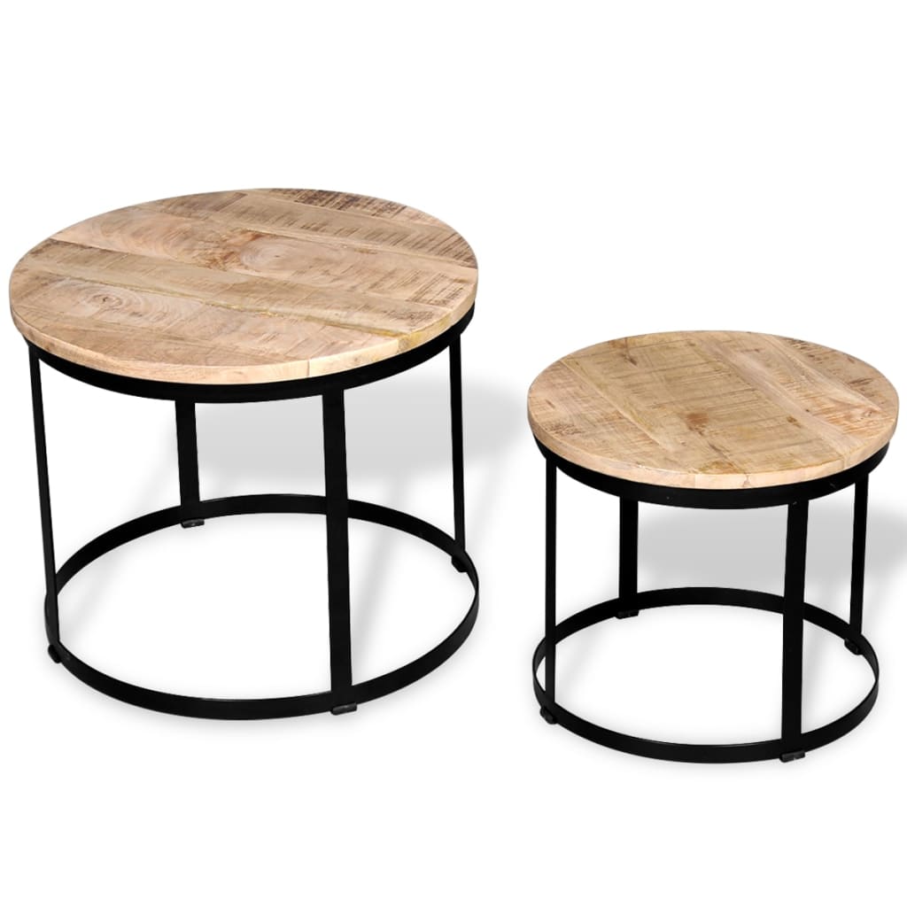 Coffee Table Set 2 Pieces Rough Mango Wood Round 40/50 cm - Newstart Furniture