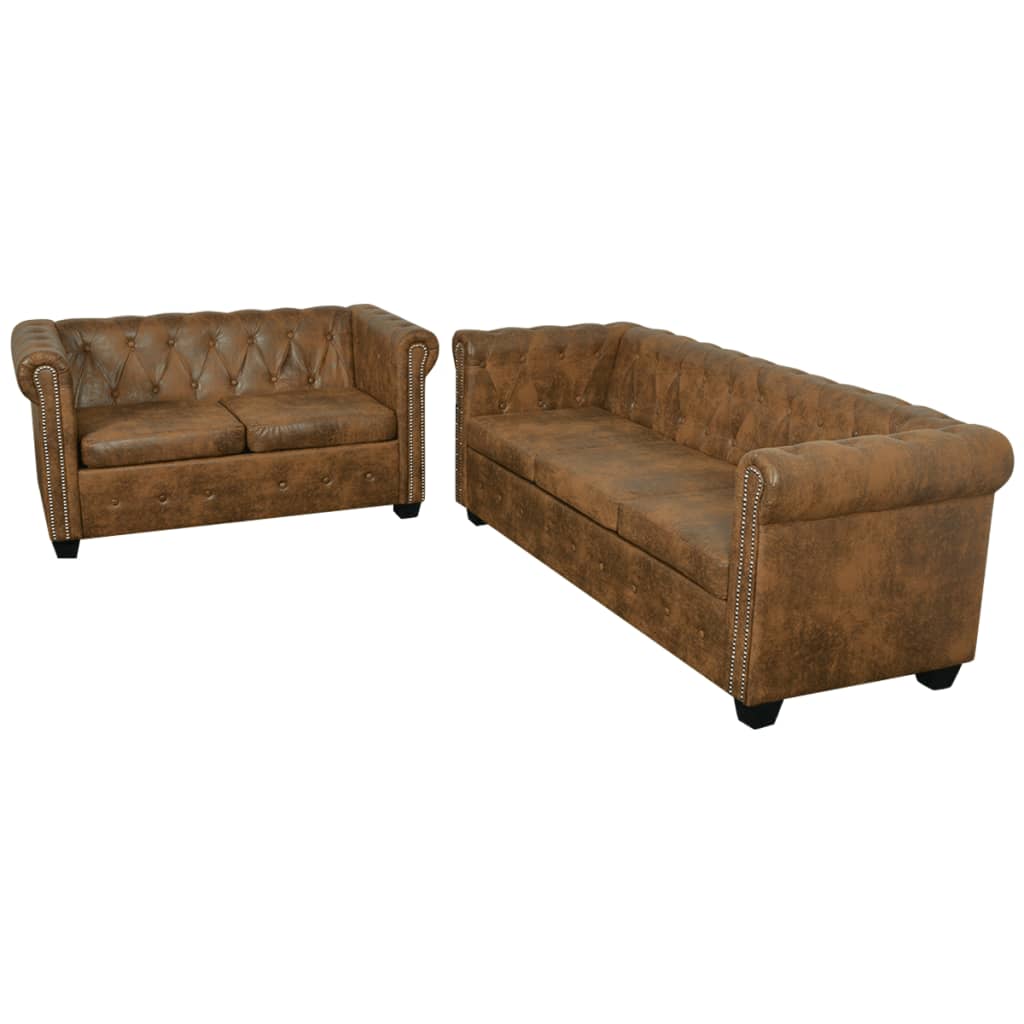 Chesterfield 2-Seater and 3-Seater Sofa Set Brown - Newstart Furniture