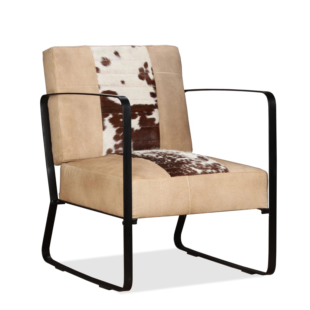 Lounge Chair Cream Genuine Goatskin and Canvas - Newstart Furniture