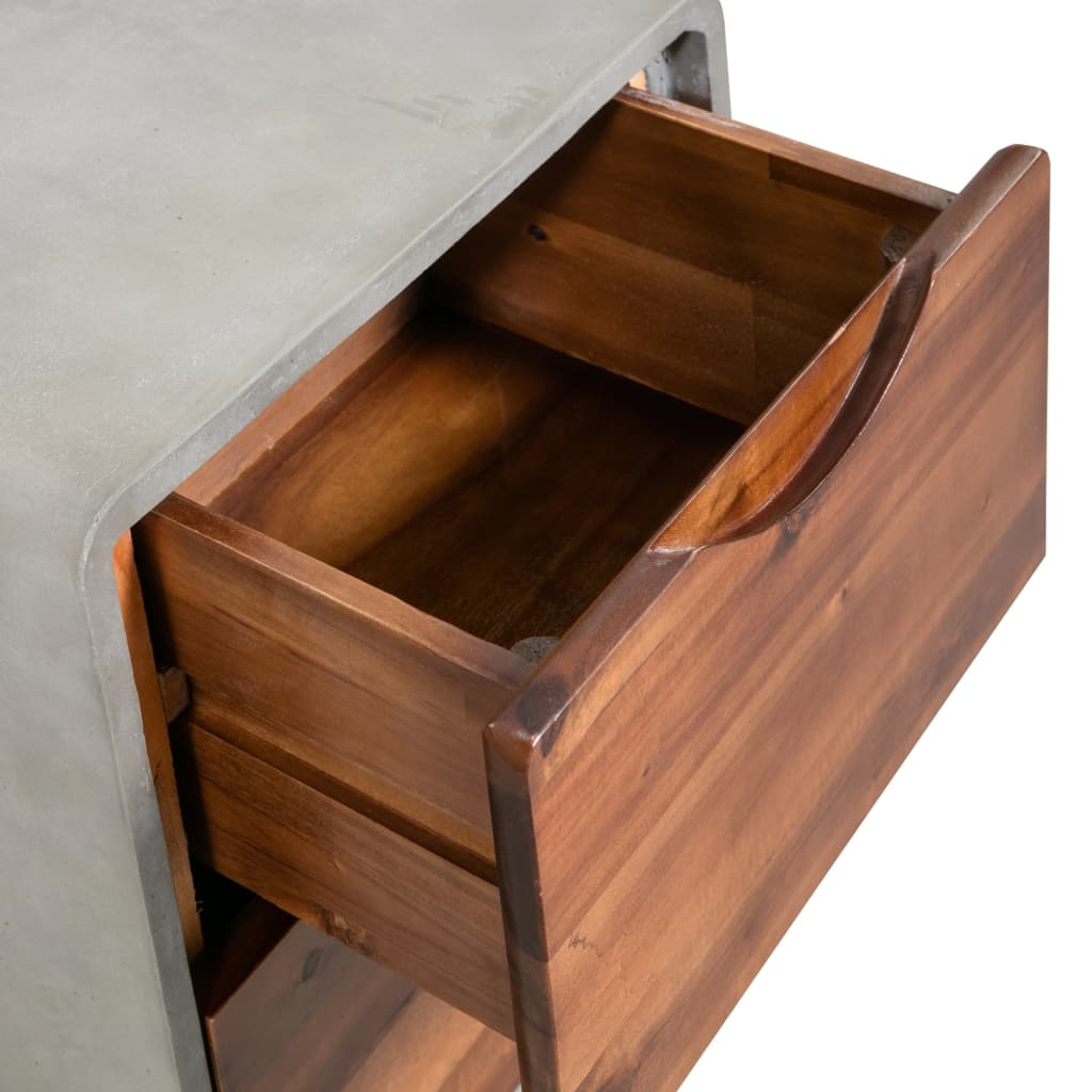 Nightstand Concrete Solid Acacia Wood 40x30x50 cm - Newstart Furniture