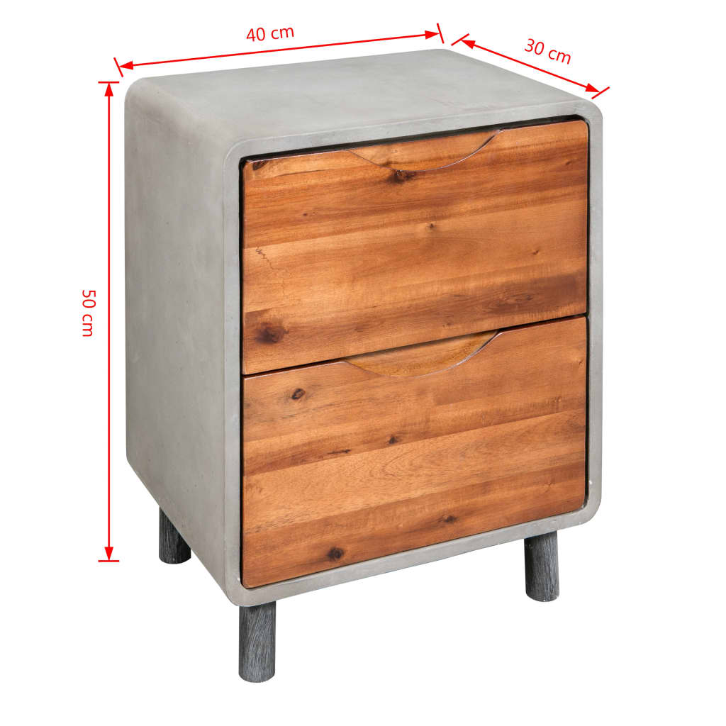 Nightstand Concrete Solid Acacia Wood 40x30x50 cm - Newstart Furniture