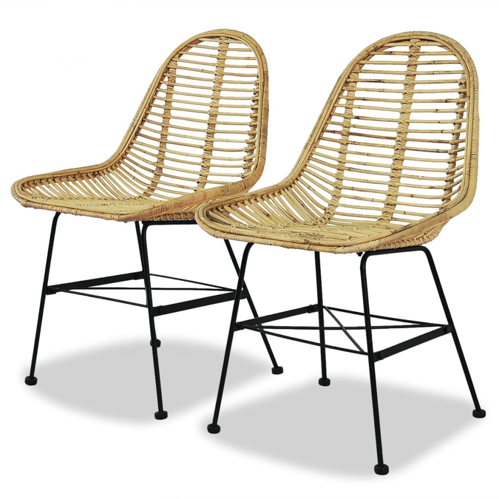 Dining Chairs 2 pcs Natural Rattan - Newstart Furniture