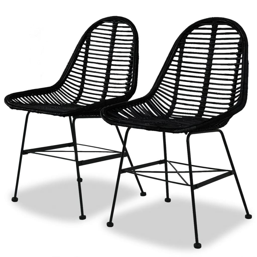 Dining Chairs 2 pcs Black Natural Rattan - Newstart Furniture