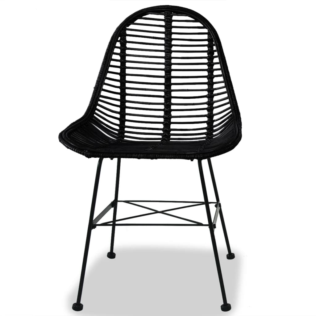 Dining Chairs 2 pcs Black Natural Rattan - Newstart Furniture