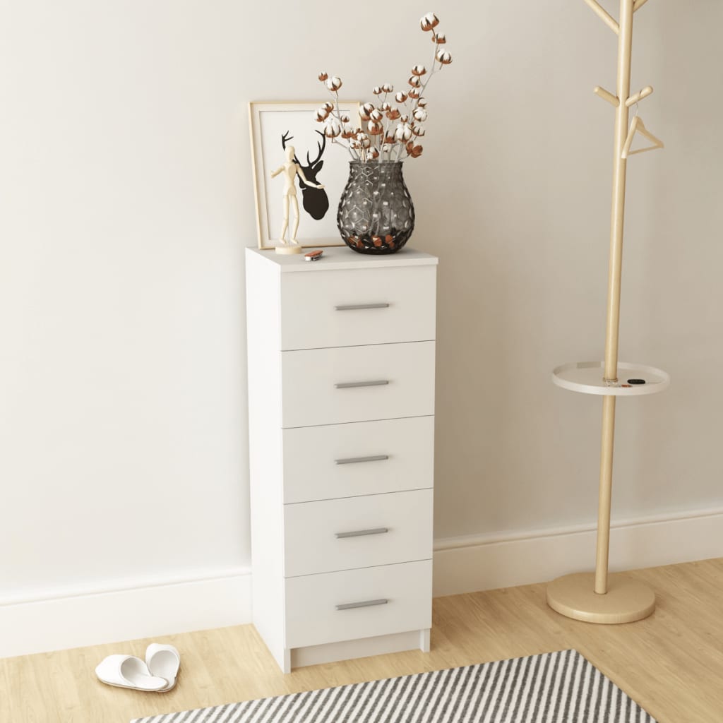Tall Chest of Drawers Engineered Wood 41x35x106 cm White - Newstart Furniture