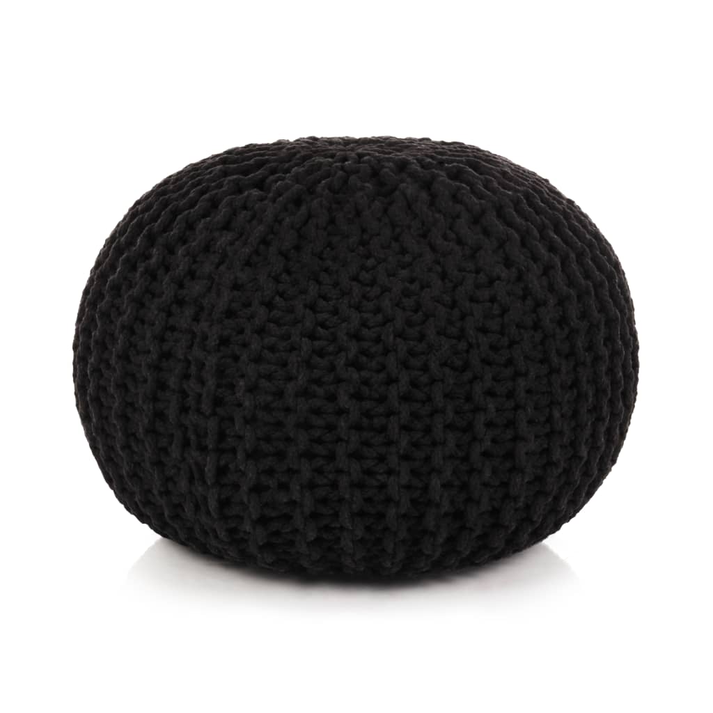 Hand-Knitted Pouffe Cotton 50x35 cm Black - Newstart Furniture