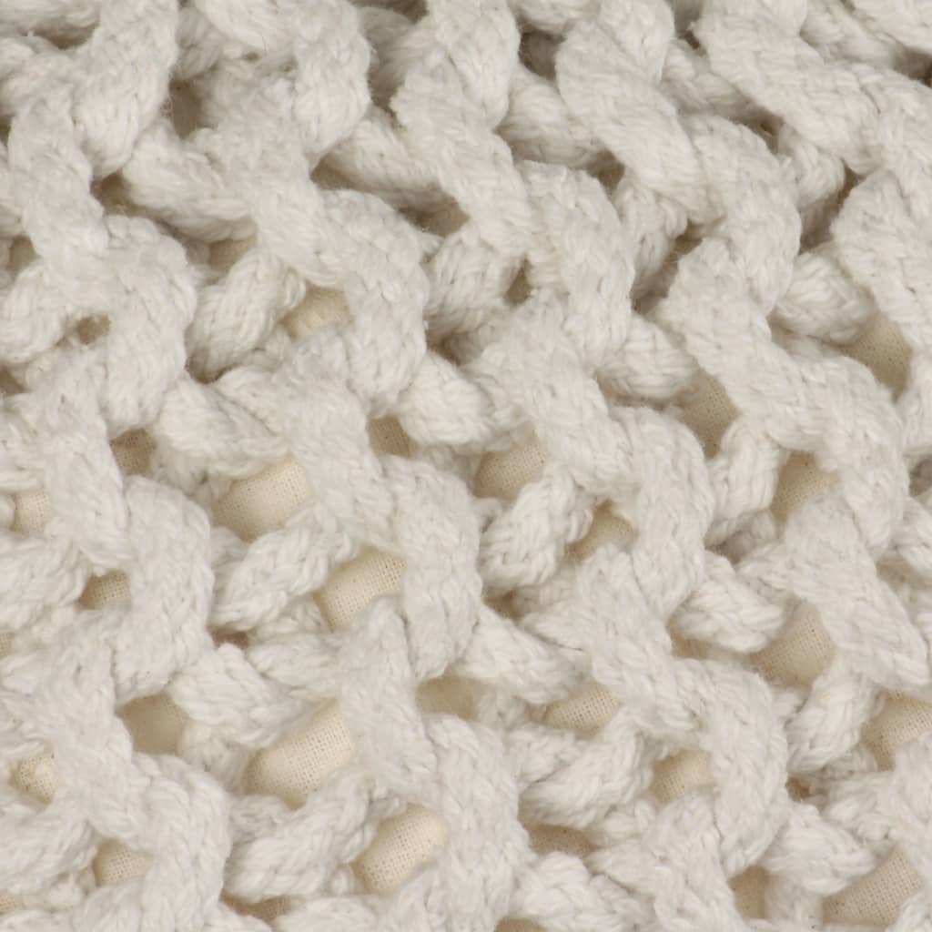 Hand-Knitted Pouffe Cotton 50x35 cm White - Newstart Furniture