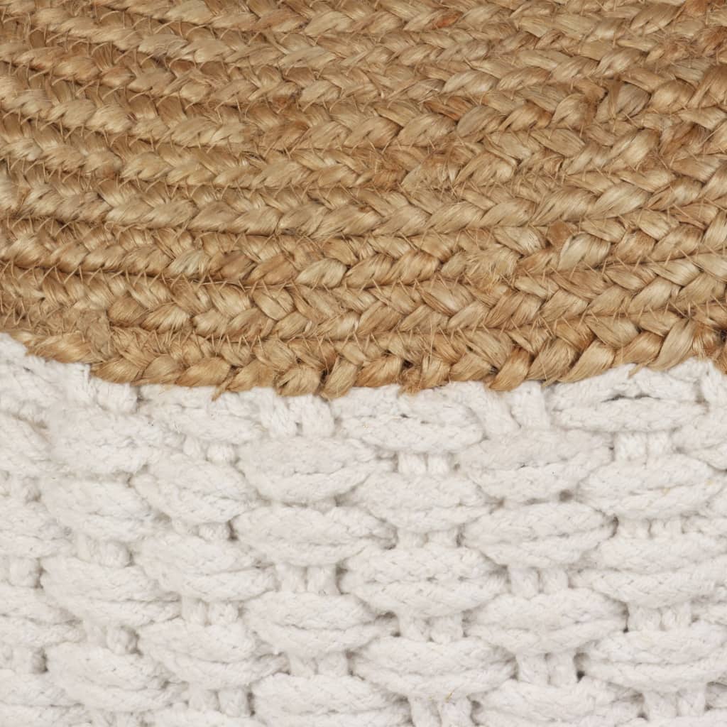 Woven/Knitted Pouffe Jute Cotton 50x35 cm White - Newstart Furniture
