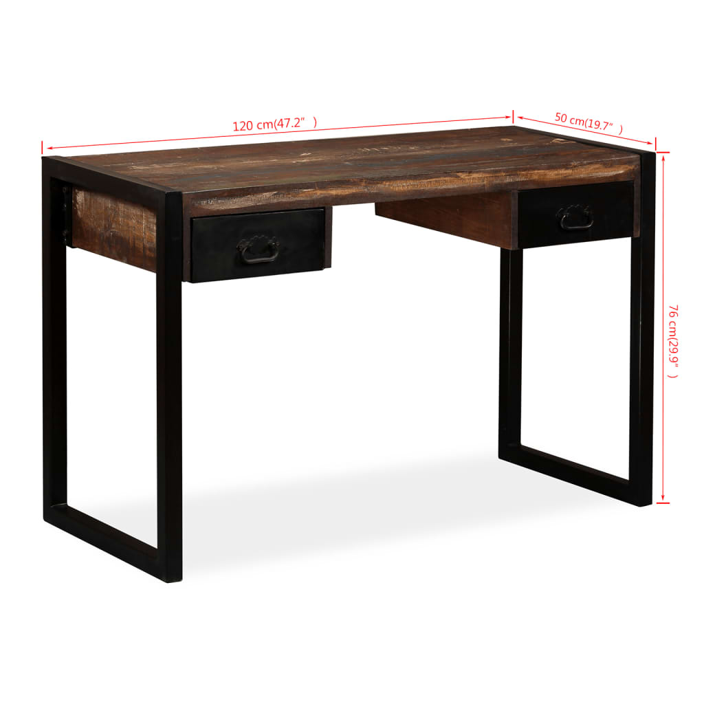 Desk with 2 Drawers Solid Reclaimed Wood 120x50x76 cm - Newstart Furniture