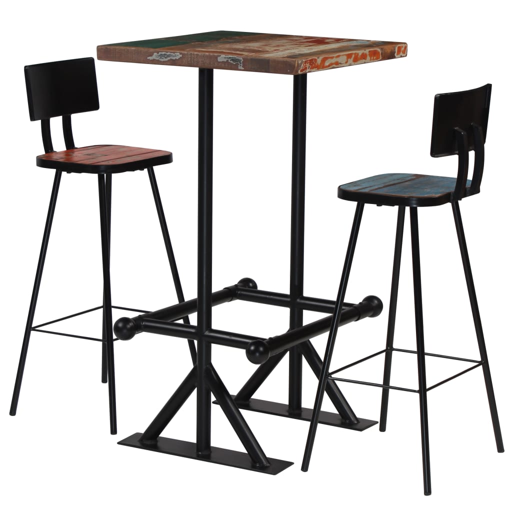 Bar Set 3 Piece Solid Reclaimed Wood Multicolour - Newstart Furniture