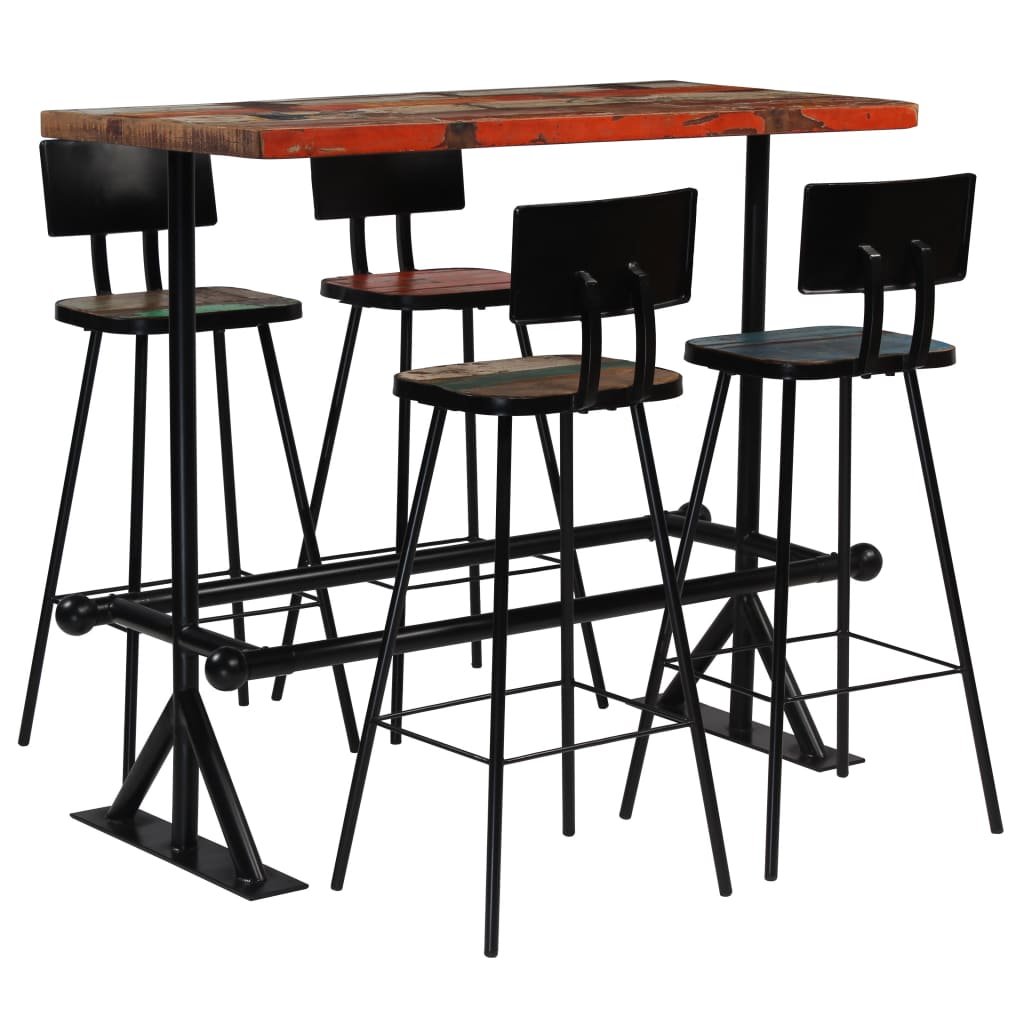 Bar Set 5 Piece Solid Reclaimed Wood Multicolour - Newstart Furniture