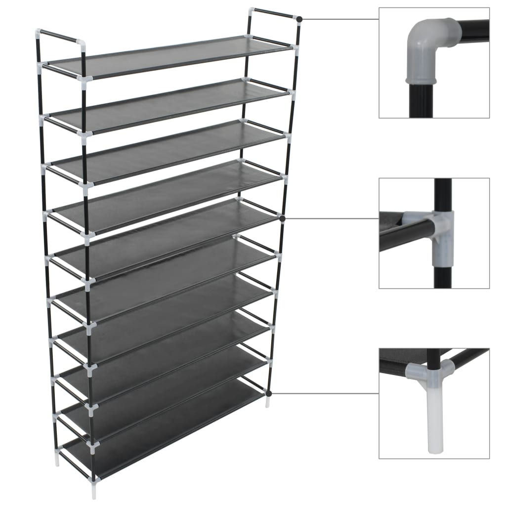 Shoe Rack with 10 Shelves Metal and Non-Woven Fabric Black - Newstart Furniture