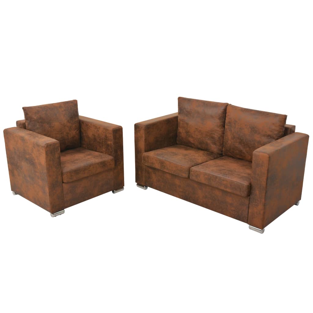 Sofa Set 2 Pieces Artificial Suede Leather - Newstart Furniture