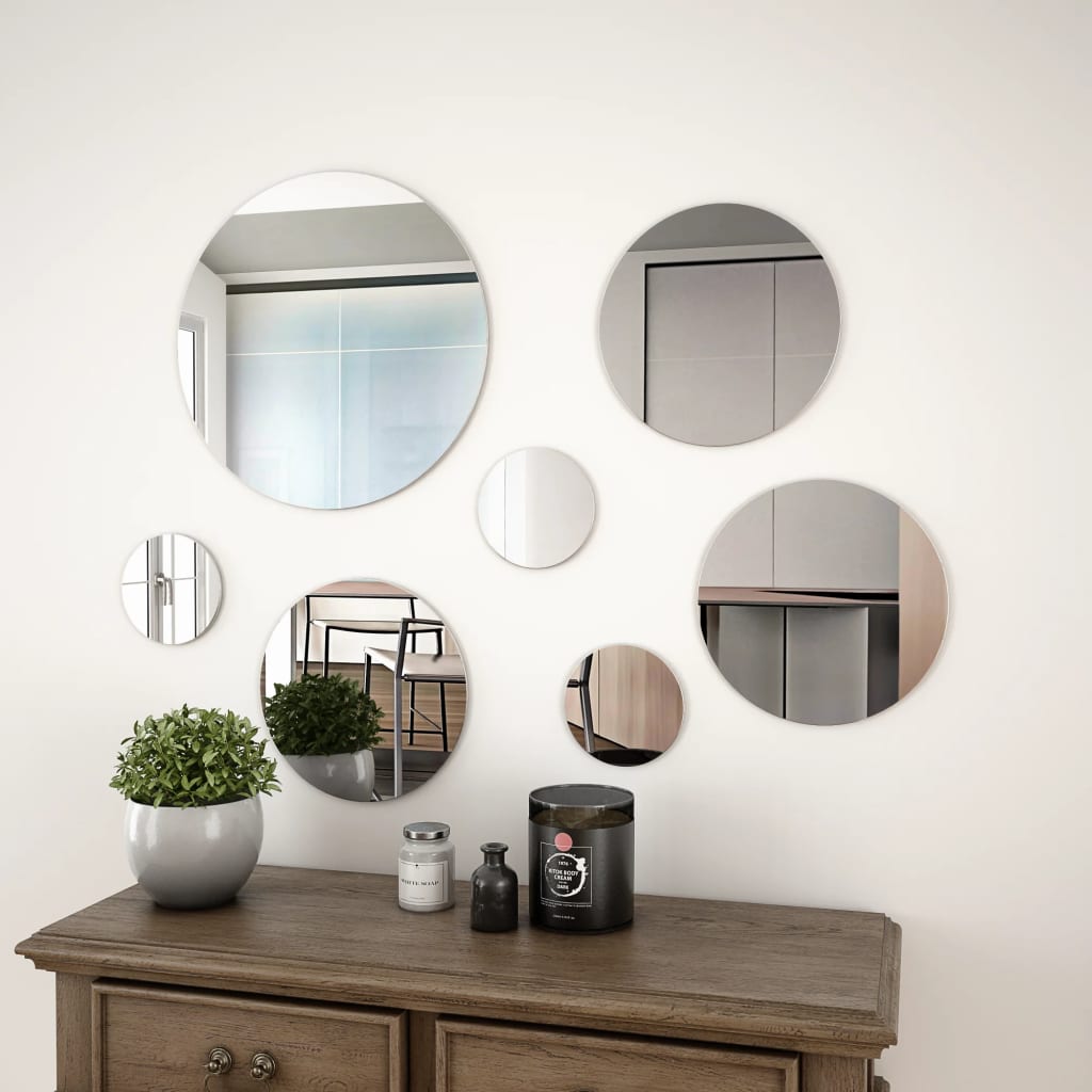 7 Piece Wall Mirror Set Round Glass - Newstart Furniture