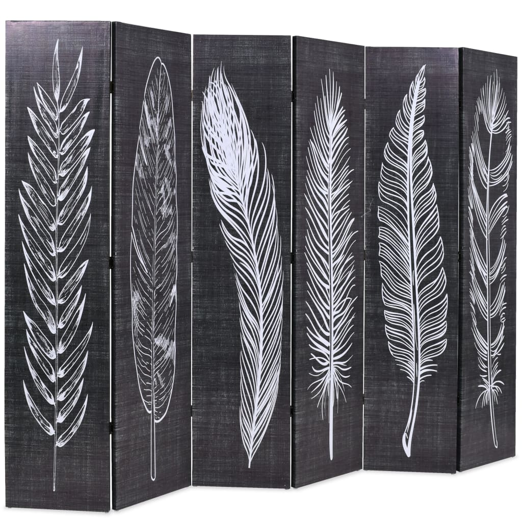 Folding Room Divider 228x170 cm Feathers Black and White - Newstart Furniture
