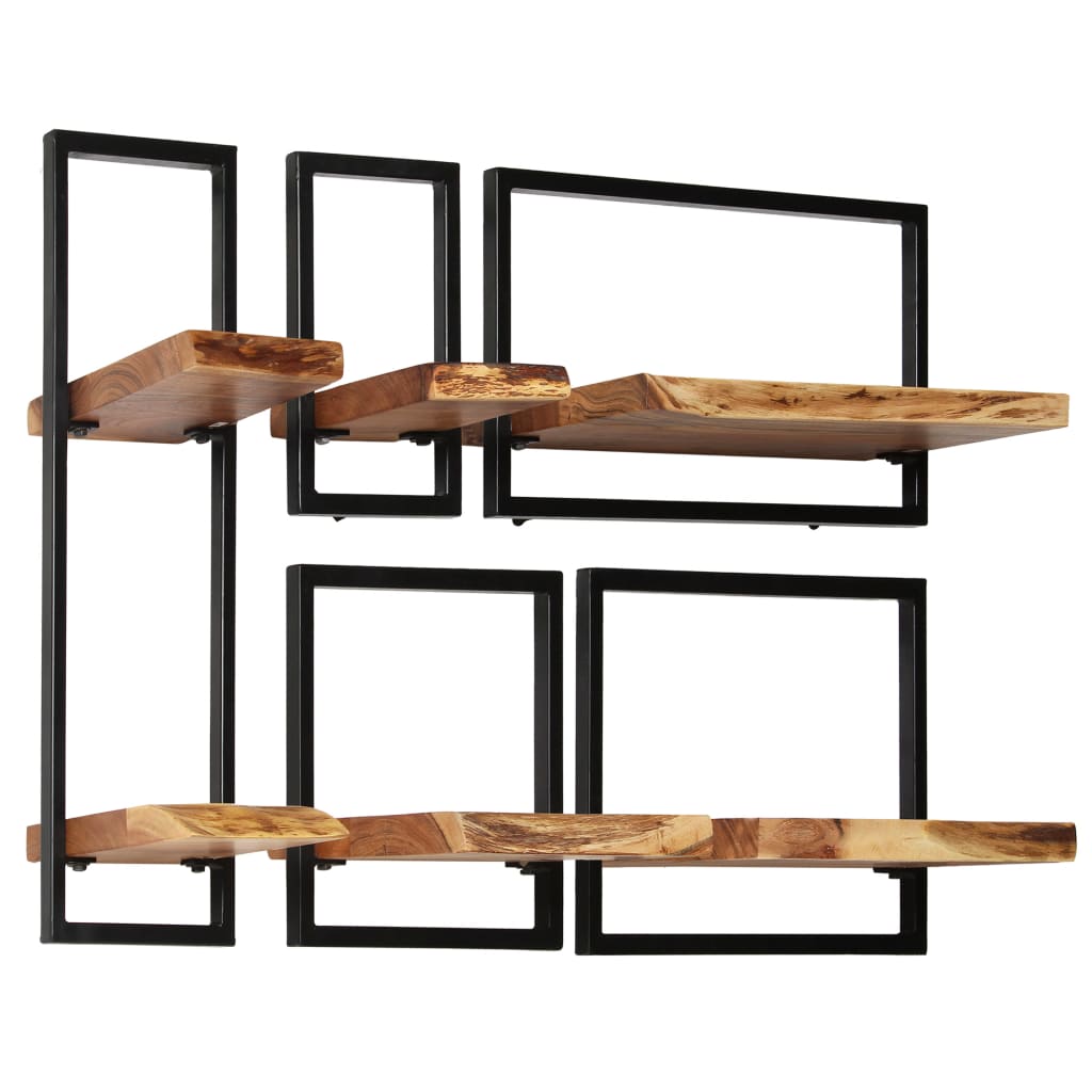 Wall Shelf Set 5 Pieces Solid Acacia Wood and Steel - Newstart Furniture