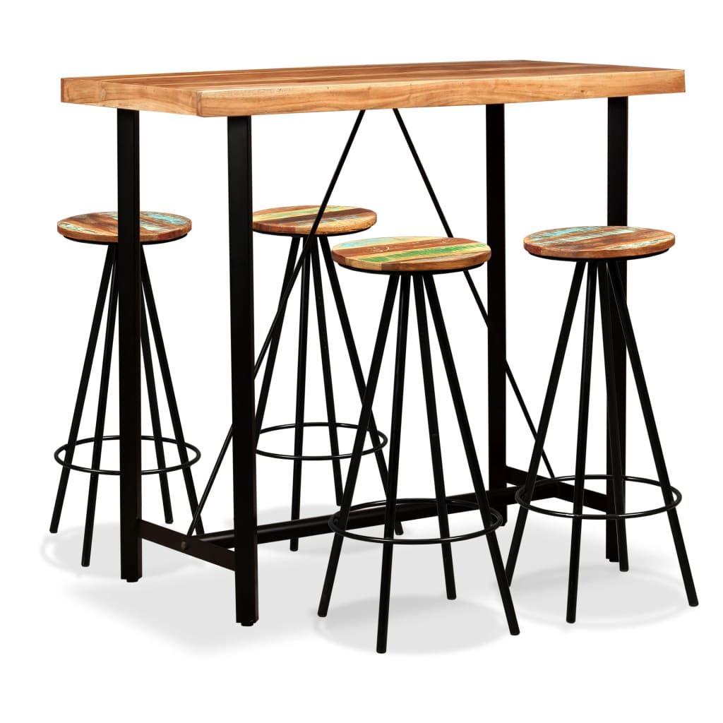 Bar Set 5 Pieces Solid Acacia and Wood Reclaimed - Newstart Furniture