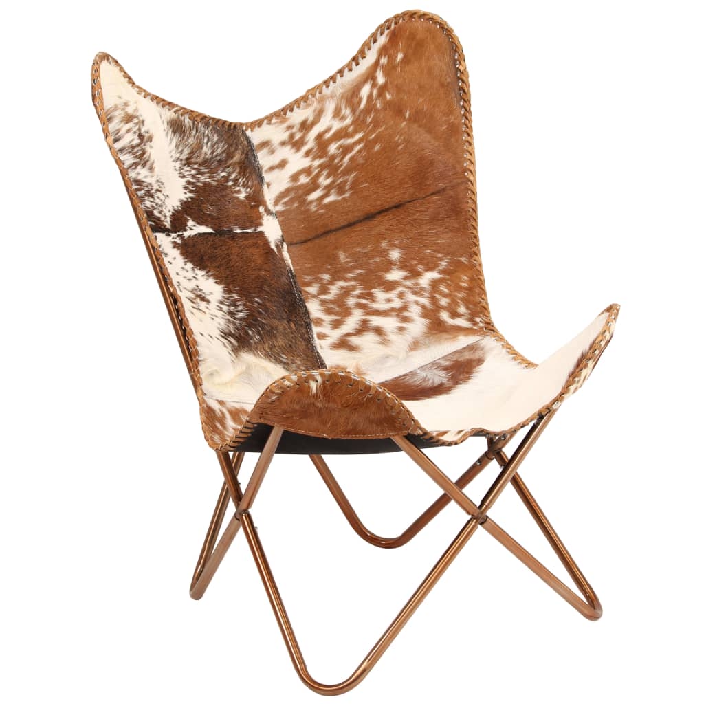 Butterfly Chair Brown and White Genuine Goat Leather - Newstart Furniture