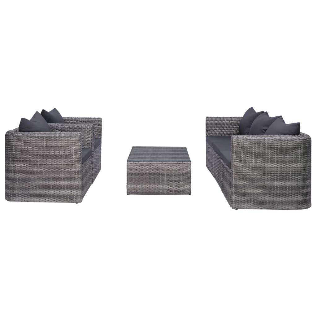 6 Piece Garden Sofa Set with Cushions & Pillows Poly Rattan Grey - Newstart Furniture