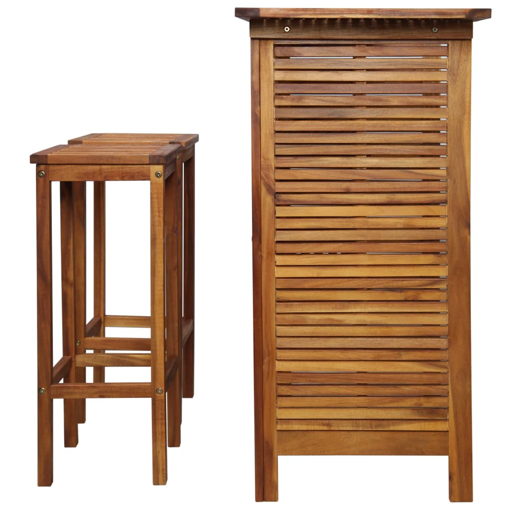 Bar Table and Chair Set 3 Pieces Solid Acacia Wood - Newstart Furniture