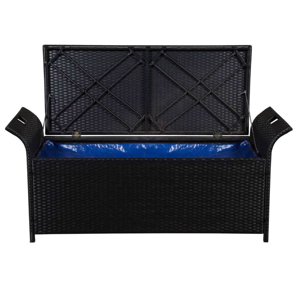 Storage Bench with Cushion 138 cm Poly Rattan Black - Newstart Furniture