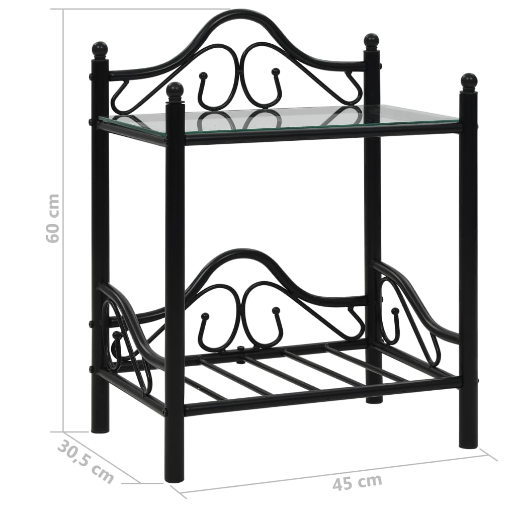 Bedside Tables 2 pcs Steel and Tempered Glass 45x30.5x60 cm Black - Newstart Furniture
