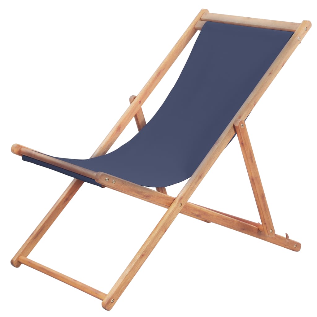 Folding Beach Chair Fabric and Wooden Frame Blue - Newstart Furniture
