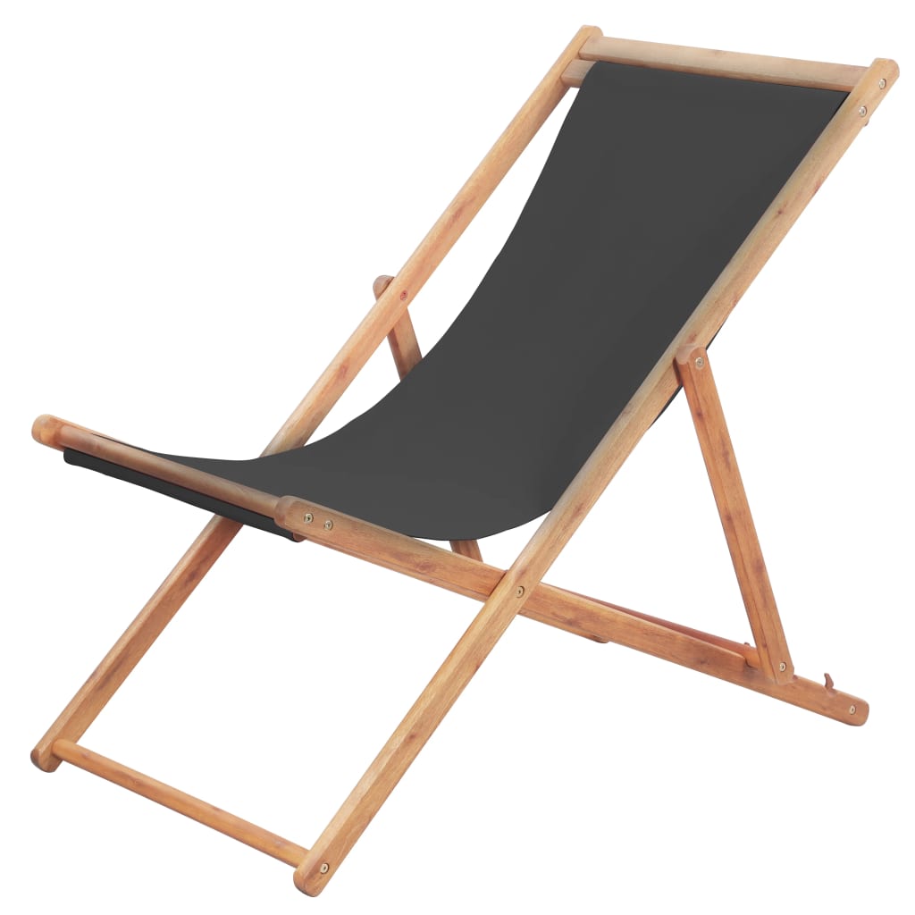 Folding Beach Chair Fabric and Wooden Frame Grey - Newstart Furniture