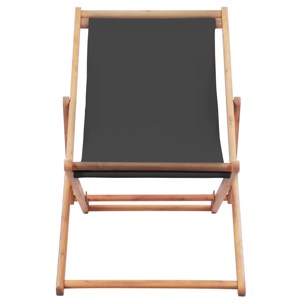 Folding Beach Chair Fabric and Wooden Frame Grey - Newstart Furniture