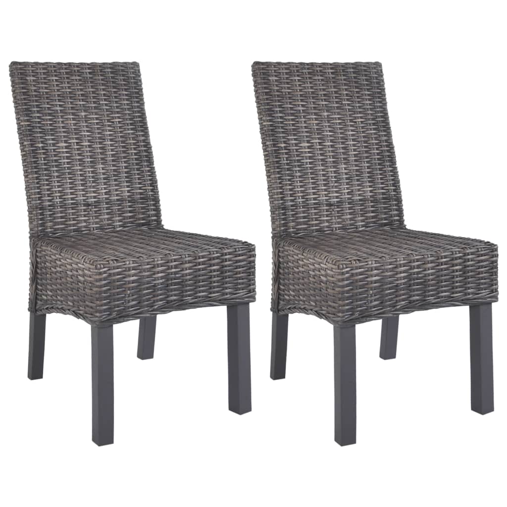 Dining Chairs 2 pcs Brown Kubu Rattan and Mango Wood - Newstart Furniture