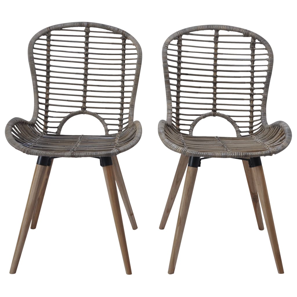 Dining Chairs 2 pcs Brown Natural Rattan - Newstart Furniture